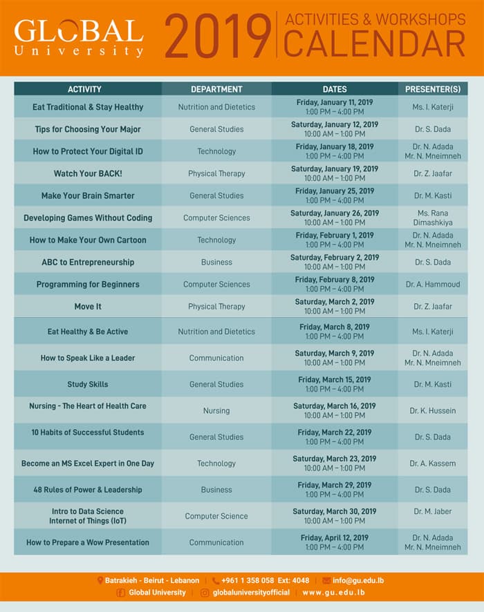 Workshops Calendar